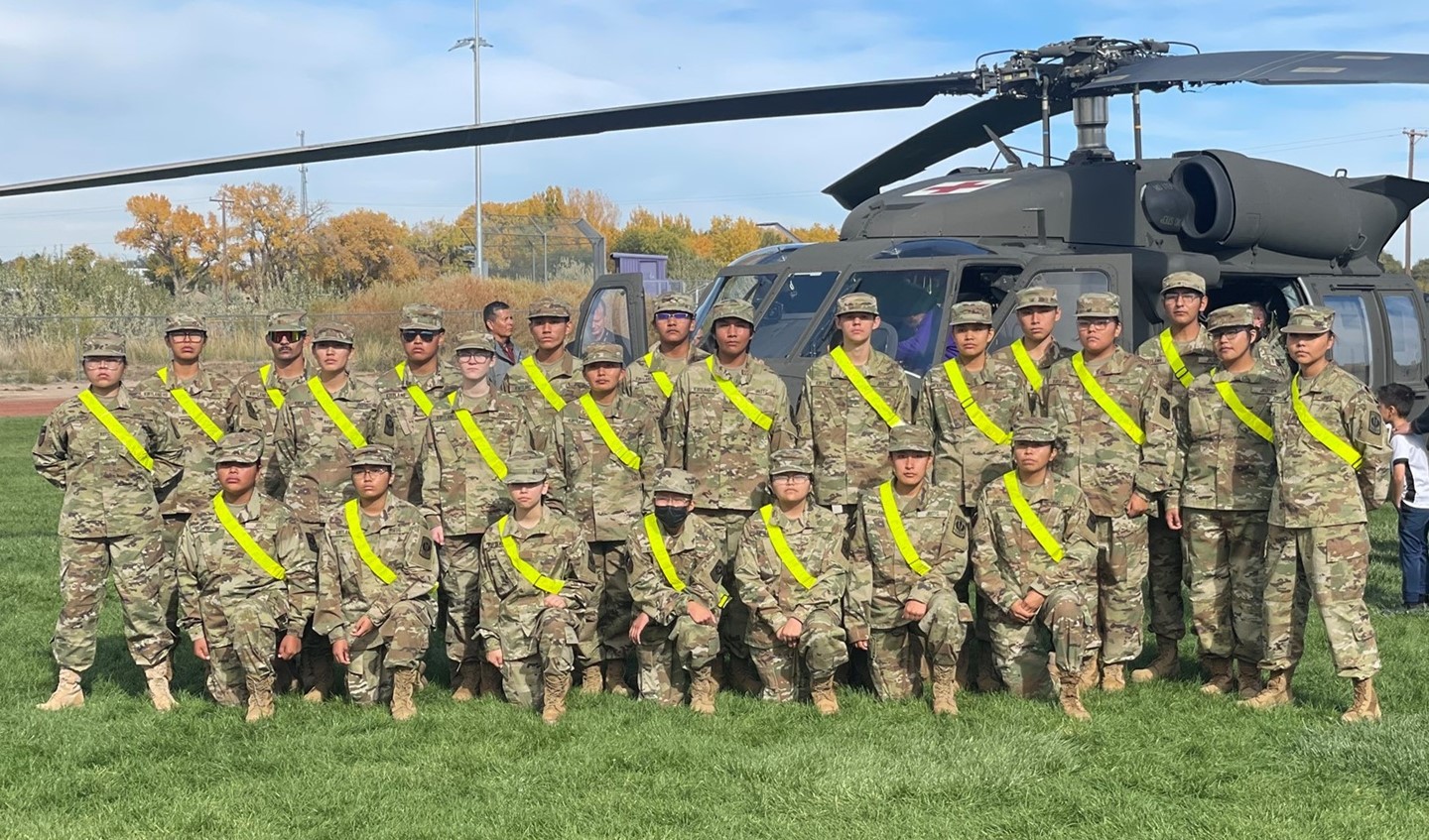 JROTC in front of helicopter