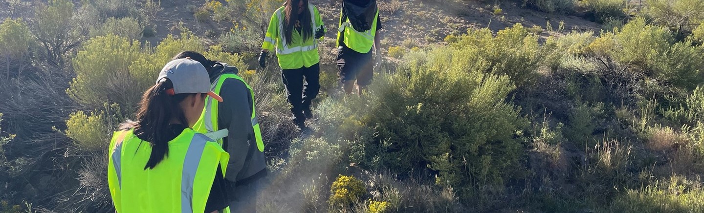JROTC Students pick up litter on a trail