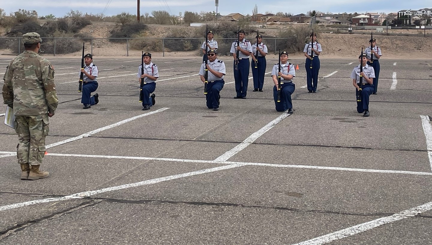 ROTC Bronco Battalion Performing with rifles at State Meet